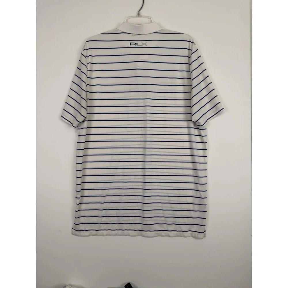 RLX Ralph Lauren Polo Shirt Mens Large Blue Striped The Golf Club @ The resort